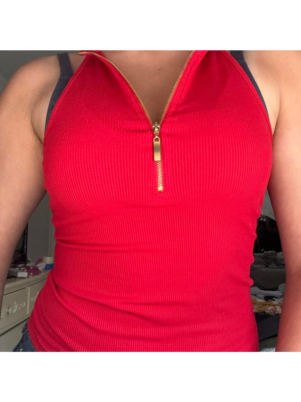 Red halter top with gold